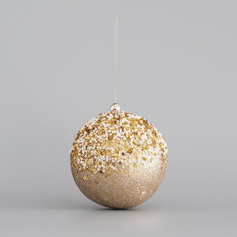 PLASTIC BALL, CHAMPAGNE WITH GLITTER AND BEADS, SET 4 PCS, 10cm 600-44942