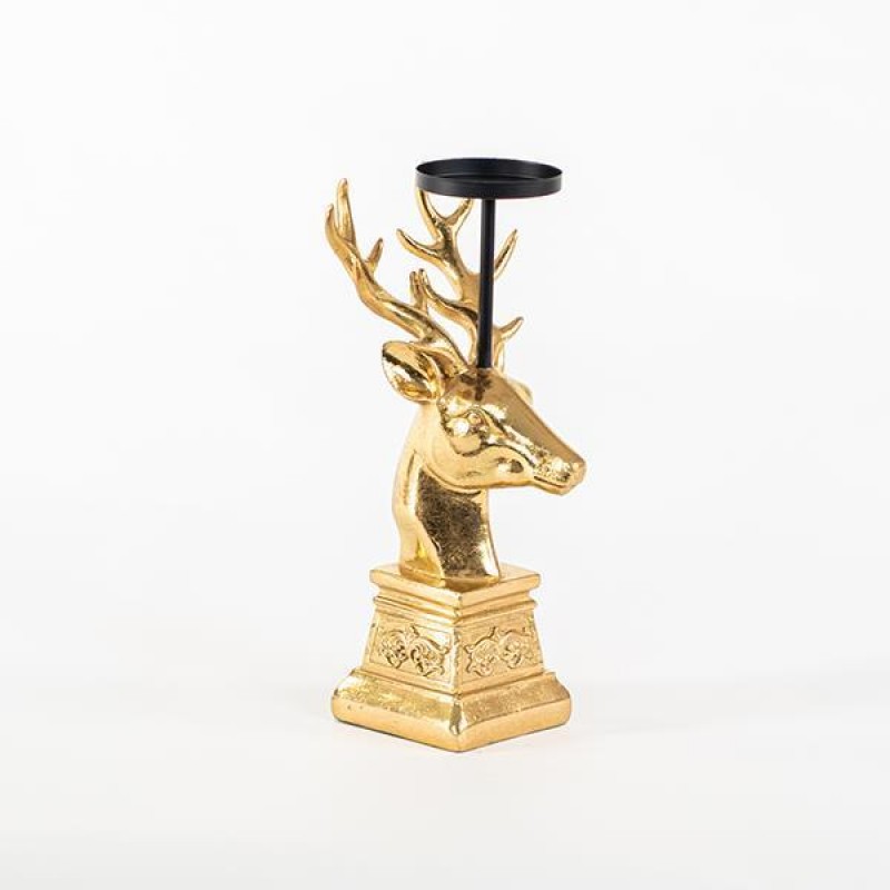 DECORATIVE CANDLE HOLDER, DEER HEAD, GOLD, 13,7x31,3cm 600-44944