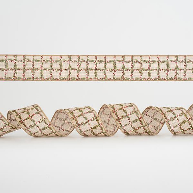 BEIGE PLAID RIBBON, WITH RED AND GREEN DESIGNS, 6,35cm, 10Y 600-44967