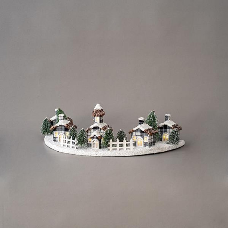 SEMICIRCULAR LIGHTED DECORATIVE, 11 LED, WITH HOUSES, 61x31x21cm 600-45004