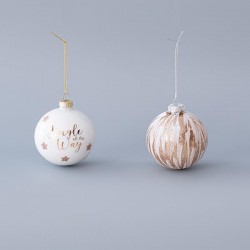GLASS BALL, WHITE AND CHAMPAGNE, 2 DESINGS, SET 4PCS, 8cm 600-45048