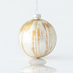 GLASS BALL, CHAMPAGNE, WITH GLITTER LINES, SET 4PCS, 10cm 600-45060