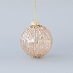 GLASS BALL, CHAMPAGNE, GLITTER LINES, SET 4PCS, 8cm 600-45070