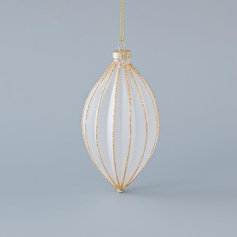 GLASS ORNAMENT, TRANSPARENT MATTE, WITH GOLD GLITTER, SET 4PCS, 6,5Χ11,7cm 600-45072