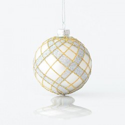 GLASS BALL, SILVER MATTE, WITH SILVER GLITTER, SET 4PCS, 10cm 600-45079