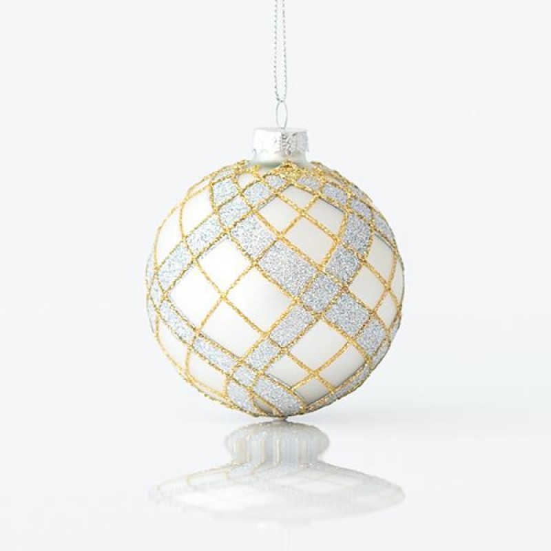 GLASS BALL, SILVER MATTE, WITH SILVER GLITTER, SET 4PCS, 10cm 600-45079
