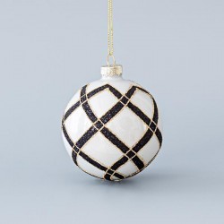 GLASS BALL, WHITE, WITH BLACK DESIGNS, SET 4PCS, 8cm 600-45082
