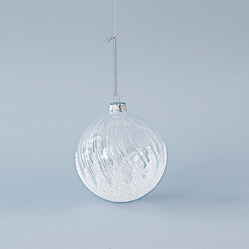 GLASS BALL, TRANSPARENT, WITH TRANSPARENT BEADS, SET 4PCS, 10cm 600-45096