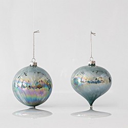 GLASS ORNAMENT, IRIDESCENT, MINT, 2 SHAPES, SET 4PCS, 10 AND 15cm 600-45099