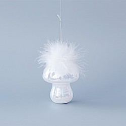 GLASS ORNAMENT, MUSHROOM, WITH FEATHER, SET 2PCS, 8x10,5cm 600-45126