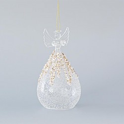 GLASS ORNAMENT, ANGEL, TRANSPARENT WITH GOLD GLITTER, SET 3PCS, 8,2x15cm 600-45133