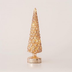 GLASS LIGHTED TREE, GOLD, BATTERY OPERATED, WITH GLITTER, 9x34cm 600-45146