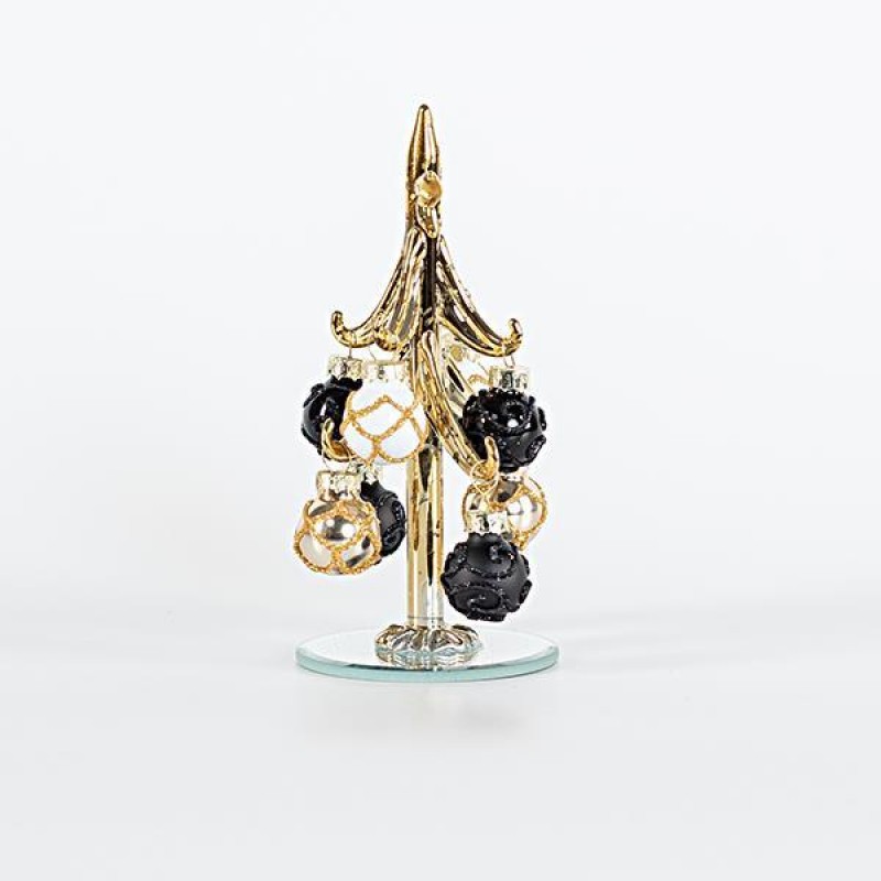 GLASS DECORATIVE TREE, CHAMPAGNE WITH BLACK, 6,2x13,5cm 600-45159