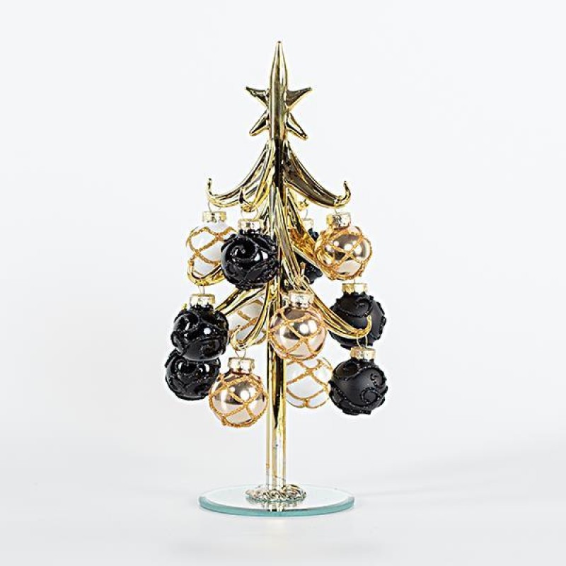 GLASS DECORATIVE TREE, CHAMPAGNE WITH BLACK, 7x21cm 600-45160