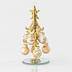 GLASS DECORATIVE TREE, CHAMPAGNE WITH WHITE, 6,3x13,3cm 600-45161