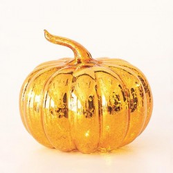 GLASS LED LIGHTED PUMPKIN, BATTERY OPERATED, ORANGE, 14,5x13,5cm 600-45163