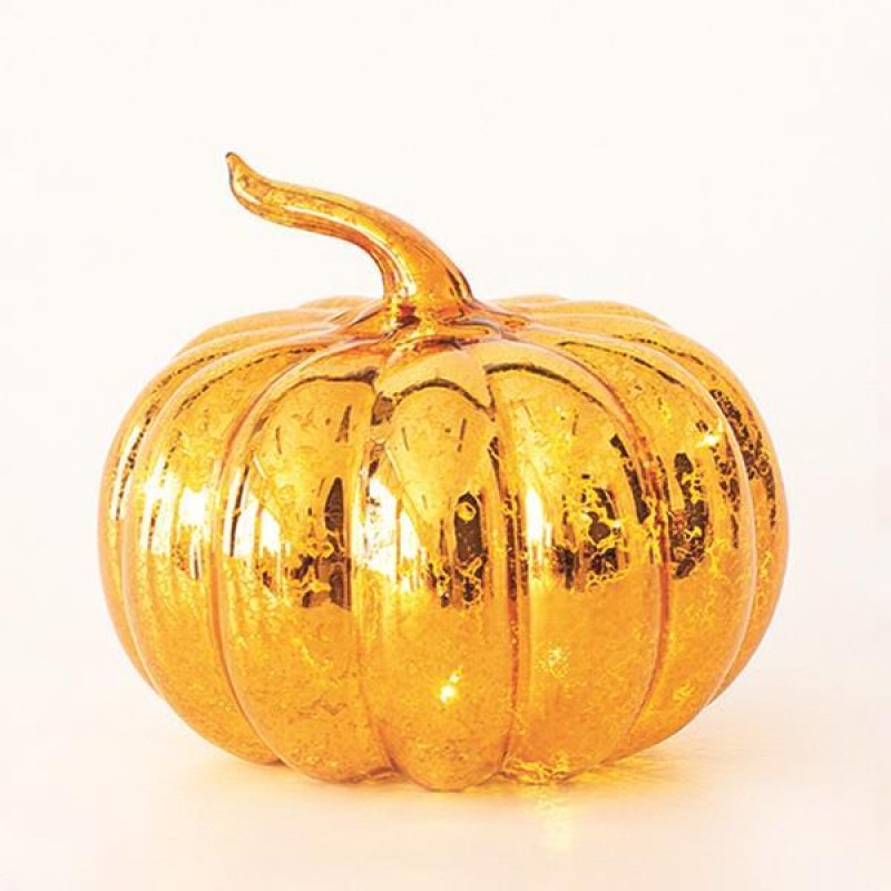 GLASS LED LIGHTED PUMPKIN, BATTERY OPERATED, ORANGE, 14,5x13,5cm 600-45163