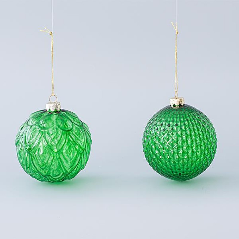 GLASS BALL, TRANSPARENT GREEN, SET 4PCS, 10cm 600-45184