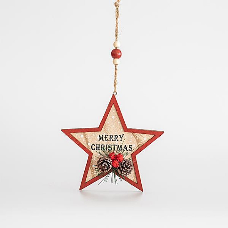 ДЪРВЕНА КОЛЕДНА ЗВЕЗДА С НАДПИС MERRY CHRISTMAS