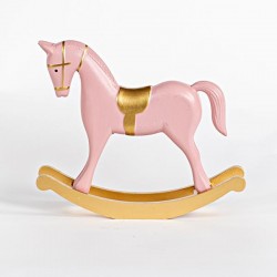 WOODEN HORSE, PINK, WITH GOLD DETAILS, 26,5x6,5x23cm 600-45221