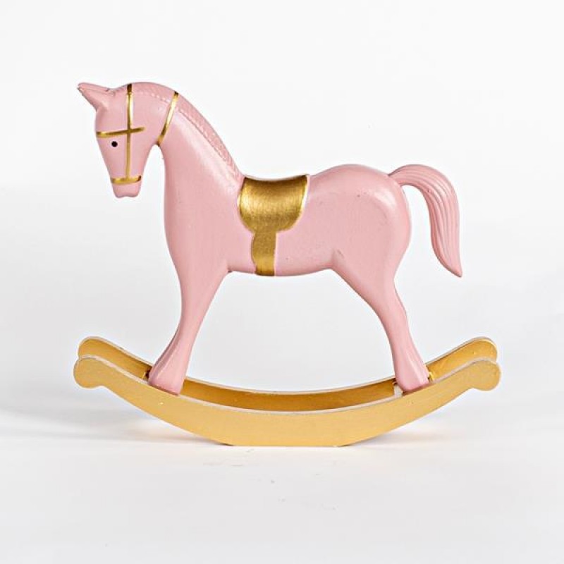 WOODEN HORSE, PINK, WITH GOLD DETAILS, 26,5x6,5x23cm 600-45221