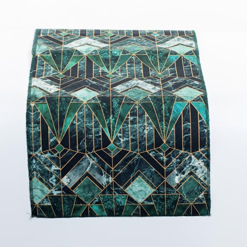 TABLE RUNNER, GREEN WITH GEOMETRIC SHAPES, 150x33cm 600-45287