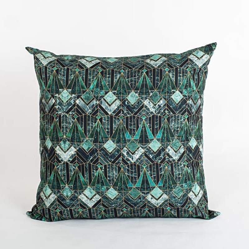 BIG PILLOW, GREEN WITH GEOMETRIC SHAPES, 75cm 600-45289