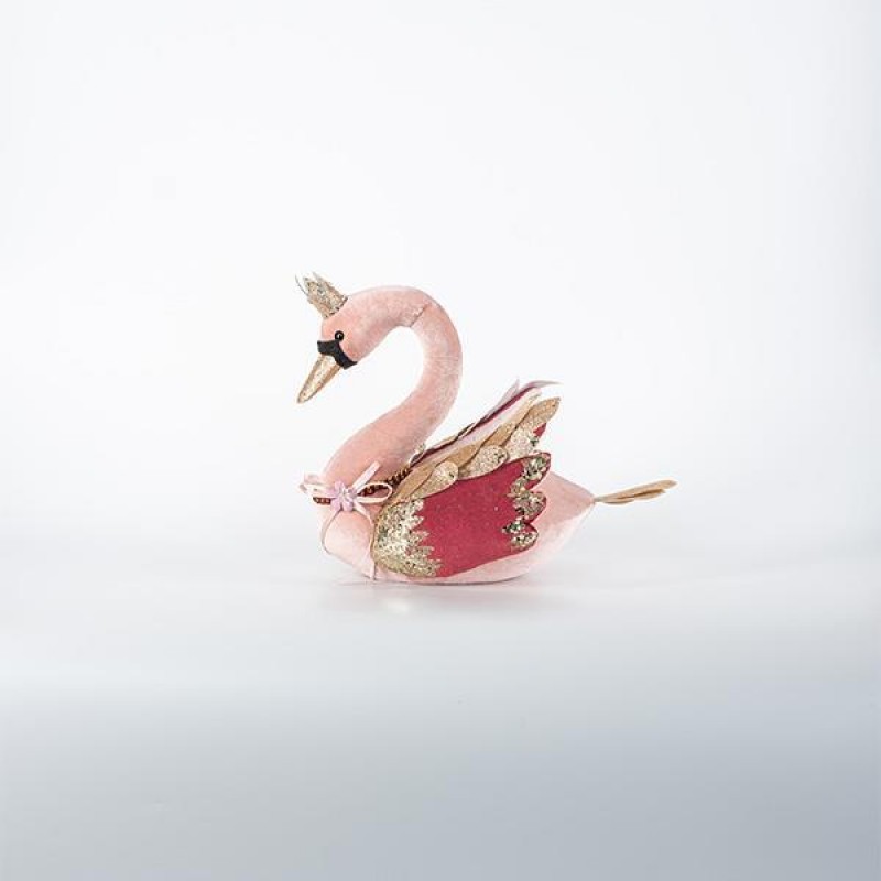 HANGING VELVET SWAN, PIKN-BURGUNDY, 33x21x28cm 600-45302
