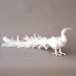 PEACOCK WHITE, WITH GLITTER AND FEATHERS, 65cm 600-45324
