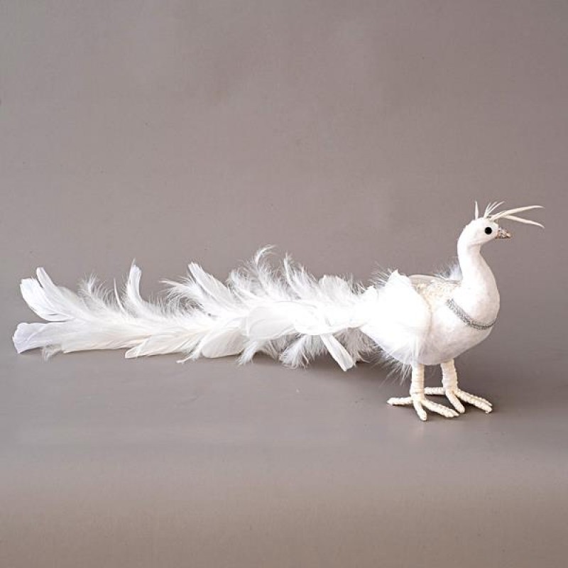 PEACOCK WHITE, WITH GLITTER AND FEATHERS, 65cm 600-45324