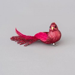 BIRD RED, WITH GLITTER AND FEATHERS, 15cm 600-45332