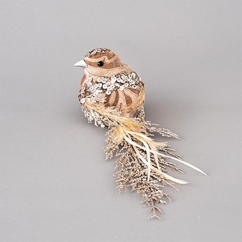 BIRD CHAMPAGNE, WITH GLITTER, FEATHERS AND VELVET, 30cm 600-45334