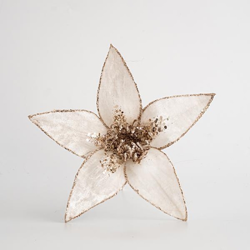 FLOWER, WHITE, WITH FABRIC AND FUR, 21x18cm 600-45336