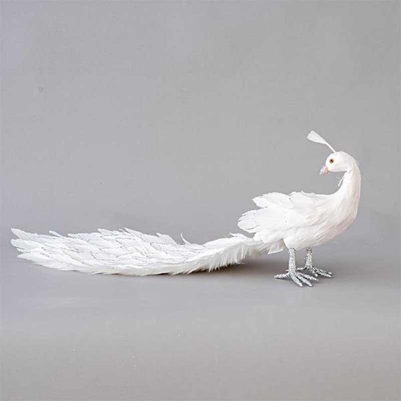 PEACOCK WHITE, WITH GLITTER AND FEATHERS, 59cm 600-45350
