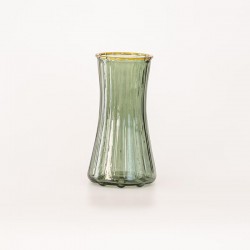 GLASS VASE, WITH RAISED LINES, GREEN, 10,3x12,4x24cm 600-45484