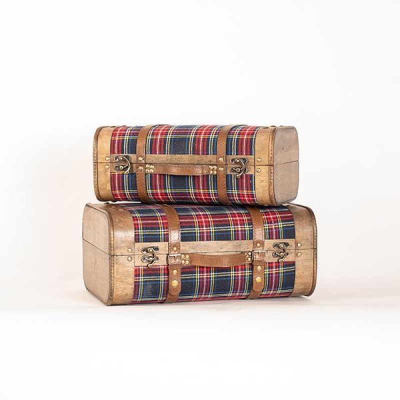 FABRIC SUITCASE, PLAID RED, SET 2 PCS, 45x30,5x19,5cm AND 40x24x16,5cm 600-45487