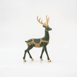 REINDEER, OLIVE GREEN, VELVET, WITH GOLD HORNS, 33cm 600-45513