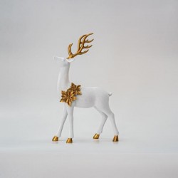 REINDEER, WHITE, VELVET, WITH GOLD FLOWERS, 35cm 600-45525