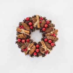 WREATH, WITH CINNAMON STICKS AND RED DECORATIVES, 34cm 600-45531
