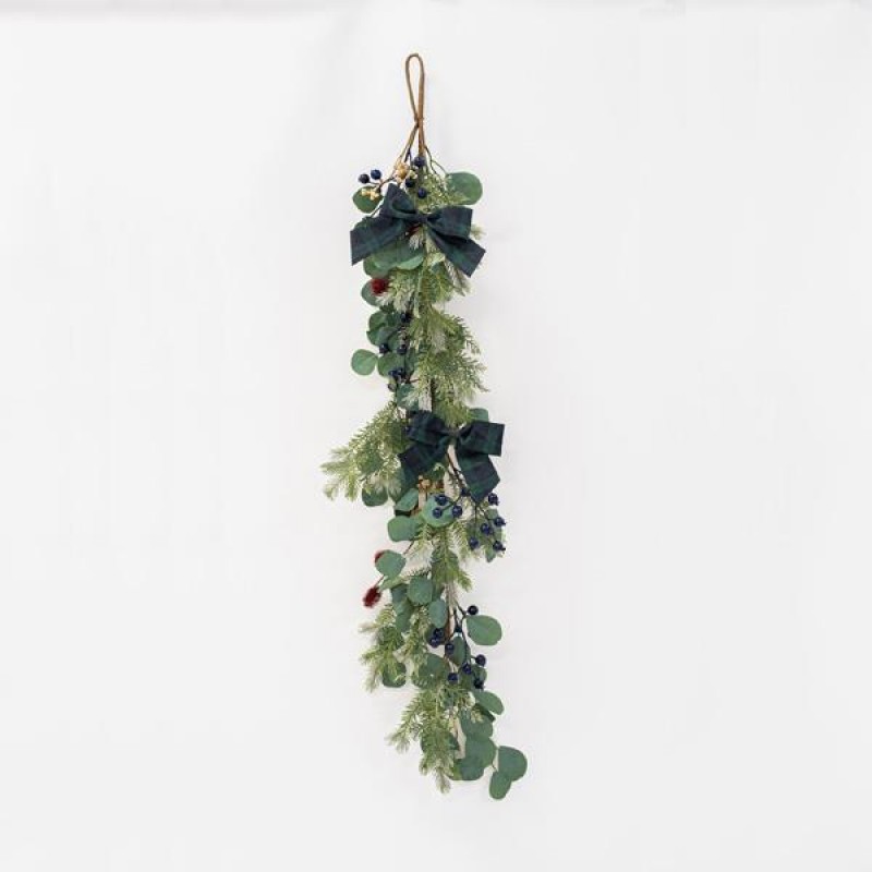 BRANCH, WITH BLUE BERRIES AND GREEN BOWS, 120cm 600-45532