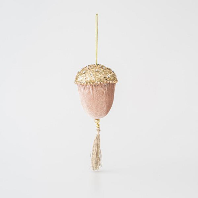 VELVET HANGING ACORN, SOMON, WITH GOLD GLITTER, 8x20cm 600-45558