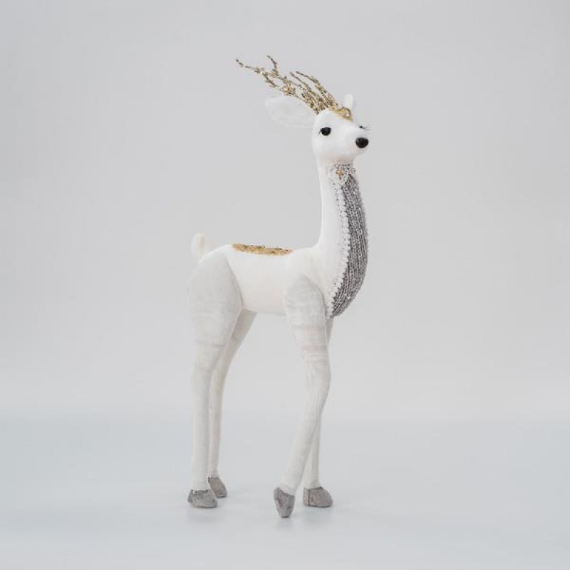 VELVET DEER, WHITE, WITH GOLD GLITTER, 19x45x8cm 600-45570