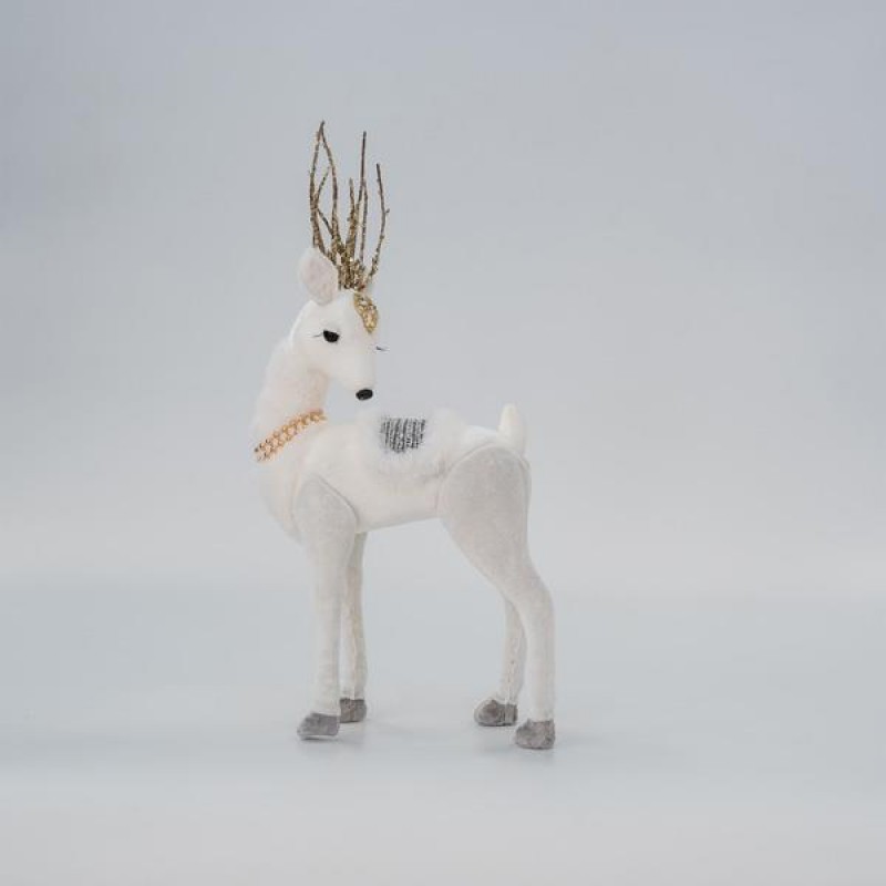 VELVET DEER, WHITE, WITH GOLD GLITTER, 19x39x8cm 600-45572