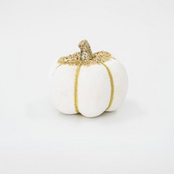 VELVET PUMPKIN, WHITE, WITH GOLD GLITTER, 15cm 600-45582