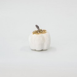 VELVET PUMPKIN, WHITE, WITH GOLD GLITTER, 8cm 600-45583
