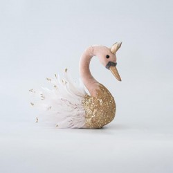 VELVET SWAN, LIGHT SALMON, WITH GOLD GLITTER, 23x14x28cm 600-45590