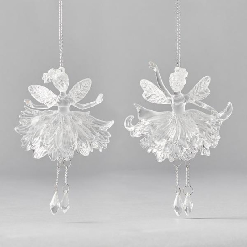 ACRYLIC FAIRY, MATTE TRANSPARENT, WITH SILVER GLITTER, WITH HANGING LEGS AND GEMS, 2 DESIGNS, 10x15,5cm, PRICE PER PIECE 600-45603