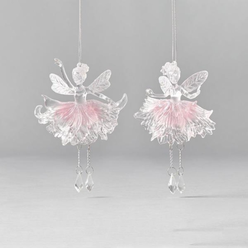 ACRYLIC FAIRY, MATTE TRANSPARENT, WITH PINK GLITTER, WITH HANGING LEGS AND GEMS, 2 DESIGNS, 10x15,5cm, PRICE PER PIECE 600-45604