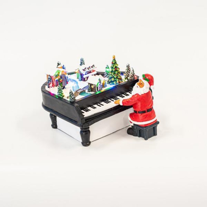 SANTA WITH PIANO, WITH ADAPTOR, 21 LED, WITH MUSIC AND MOVEMENT, 20,5x19x15 AND 7,5x7x13cm 600-45610