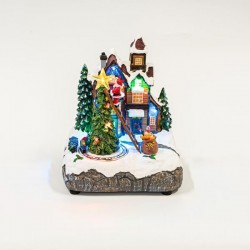 CHRISTMAS YARD WITH SANTA ON STAIR, WITH ADAPTOR, 13 LED, WITH MUSIC AND MOVEMENT, 19x16x22cm 600-45615